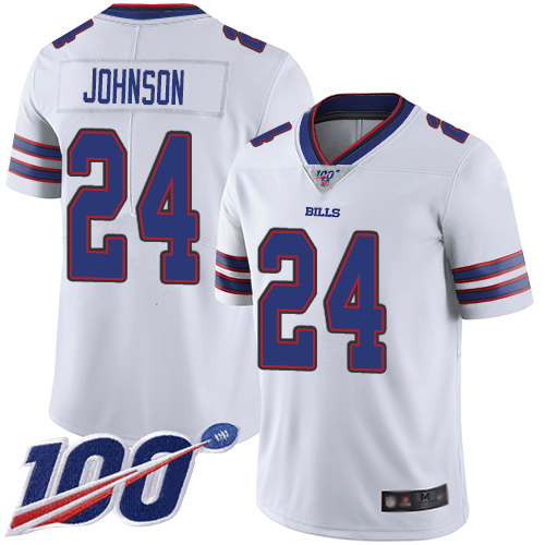 Men Buffalo Bills #24 Taron Johnson White Vapor Untouchable Limited Player 100th Season NFL Jersey